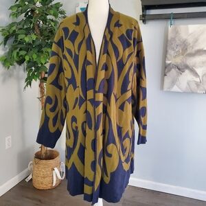 ISAAC MIZRAHI LIVE olive/navy cardigan w/pockets 2X